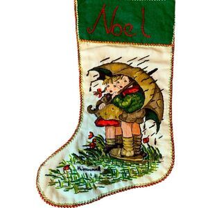 Vintage Hummel Noel Crewel Handstitched Christmas Stocking